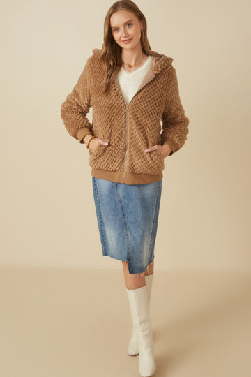 HY7687W Lavender Plus Quilted Plush Hooded Jacket Full Body